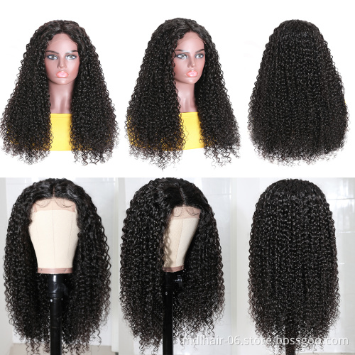 Wholesale Afro Kinky Curly Human Hair Lace Front Wig 4X4 Transparent Lace Closure Wig Wet And Wavy Indian Hair Wig 10-30 Inches